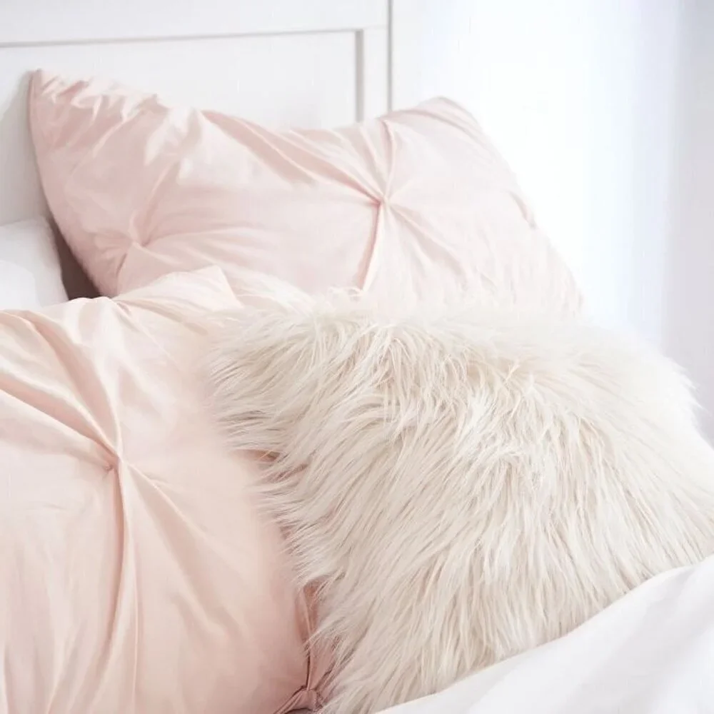 Pottery Barn white furry pillow set